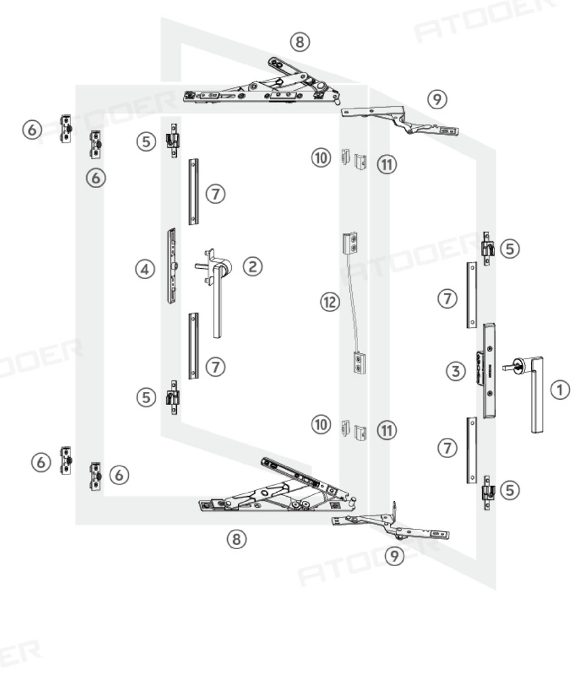 Panoramic concealed sash exterior sliding window screen integrated hardware system