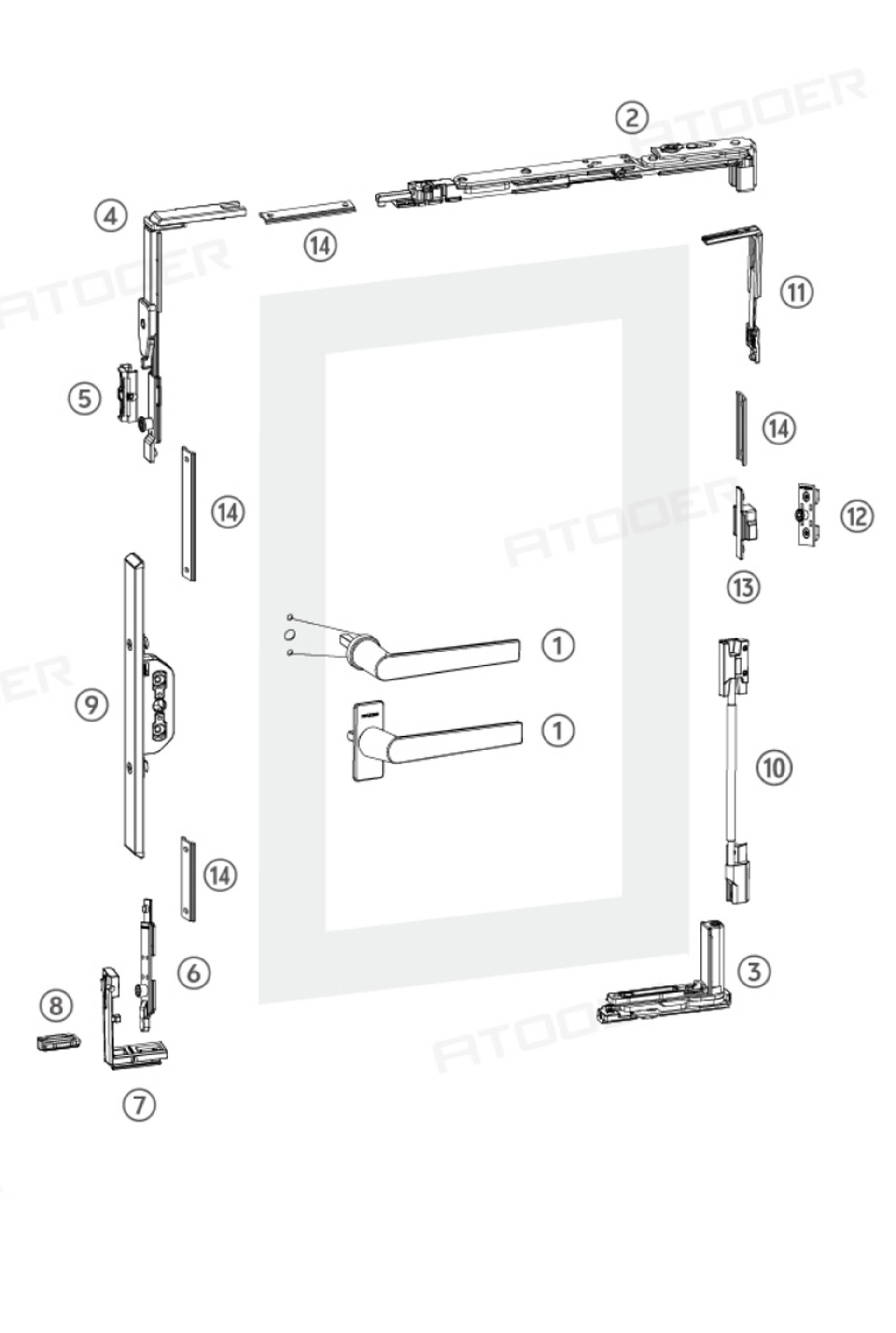 90-degree internal sliding window hardware system